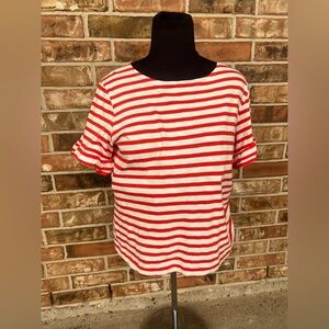 J. Crew Red and White Striped Short Sleeve Tee
